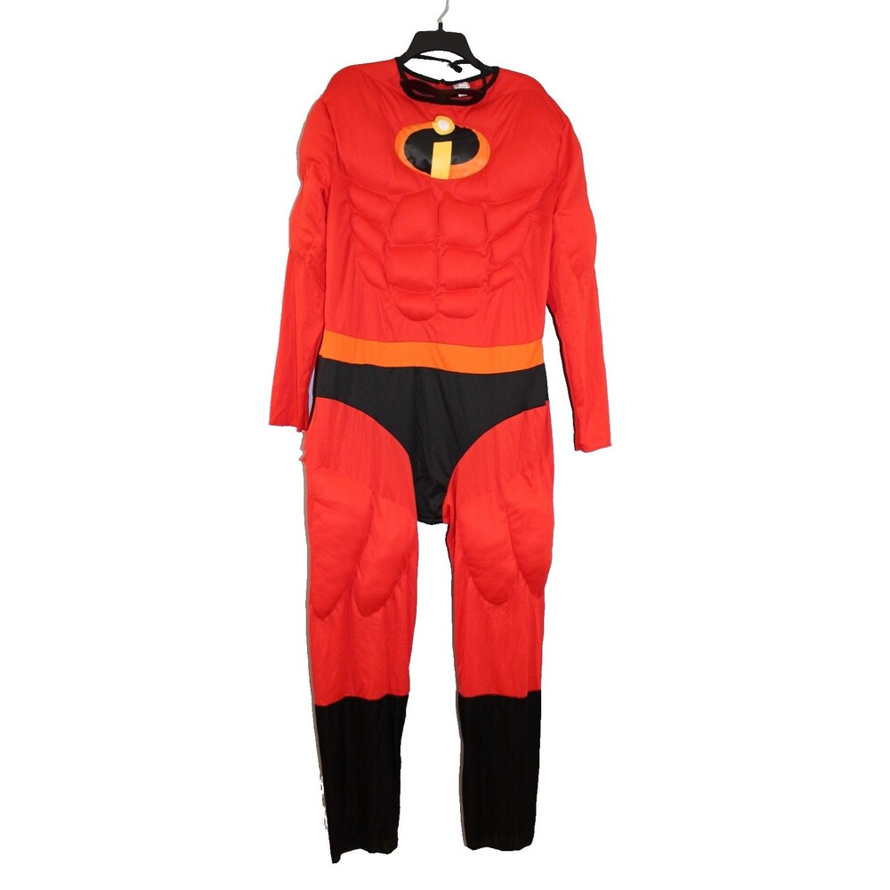Disney Pixar Mr Incredible Halloween Costume Adult Muscle Jumpsuit w/ Flaw